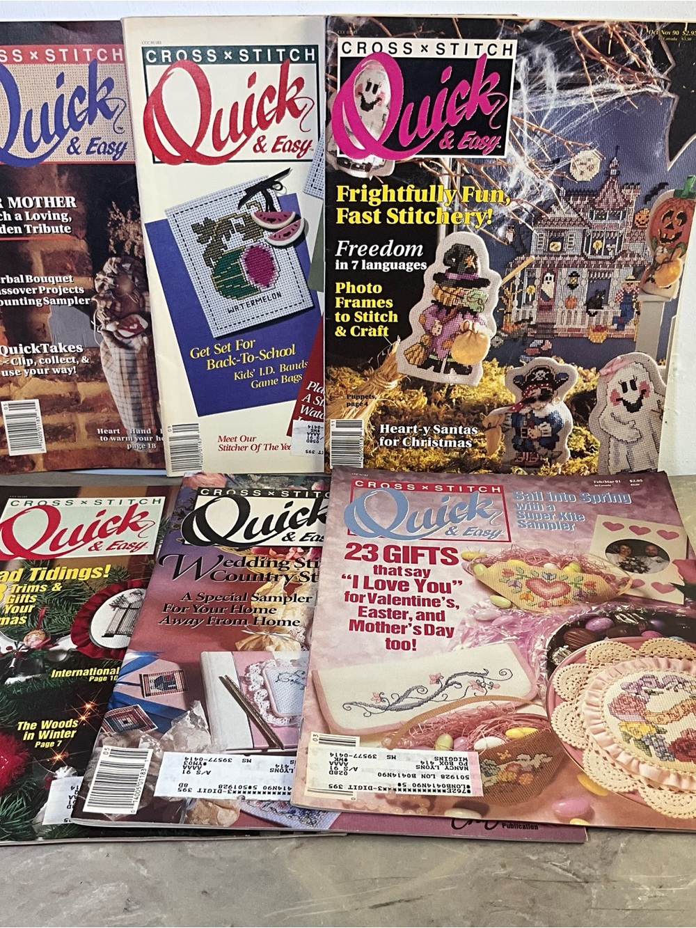 Six Quick & Easy Cross-Stitch Magazine Collection - Pink, White, Purple Covers